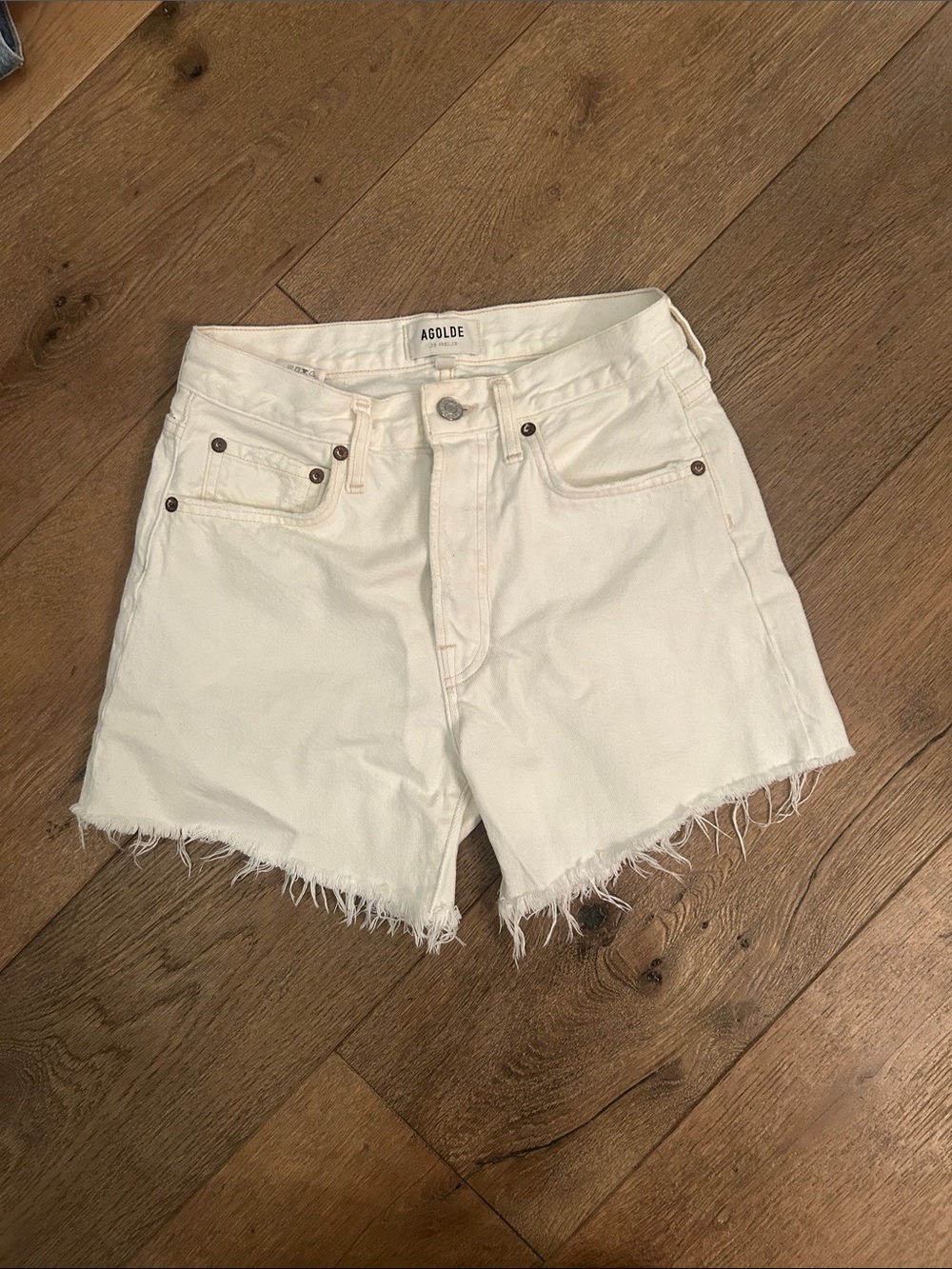 Agolde Parker Long White Frayed Hem Shorts Size 23